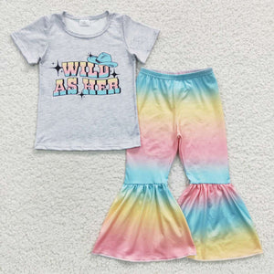 Wild As Her Cowgirl Colorful Girls Short Sleeve+Trousers Sets