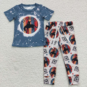 Let's Rodeo Aztec Navy Boys Short Sleeve+Trousers Sets