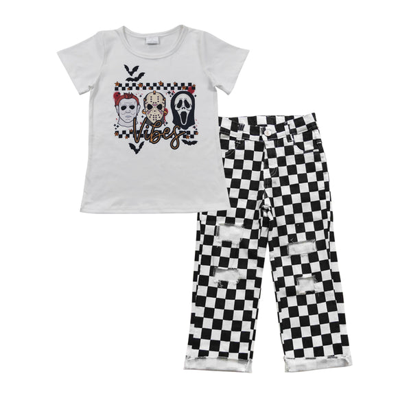 Bats Vibes Black Plaid Jeans Boys Halloween Outfits