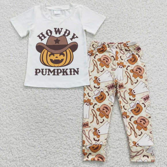 Howdy Pumpkin Ghost White Boys Halloween Outfits