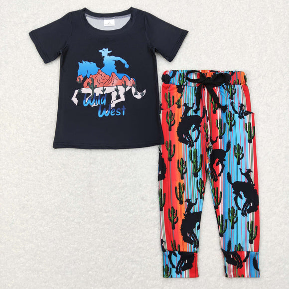 Wild West Aztec Black Boys Short Sleeve+Trousers Sets