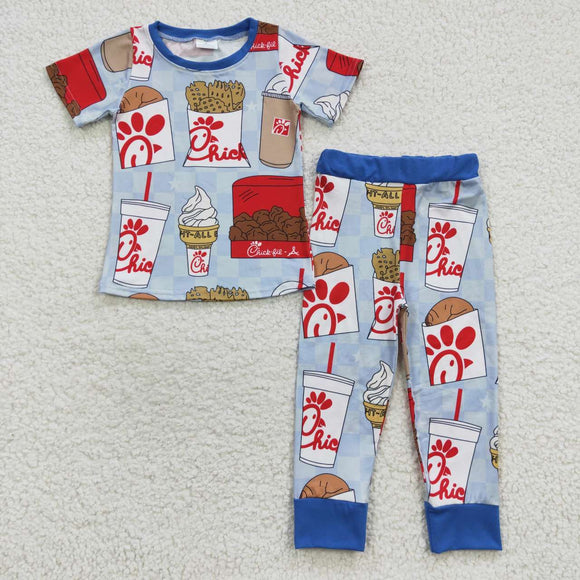 Cartoon Food Snack Blue Boys Short Sleeve Pajamas