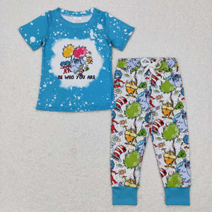 Be Who You Are Cartoon Cats Blue Boys Short Sleeve+Trousers Sets