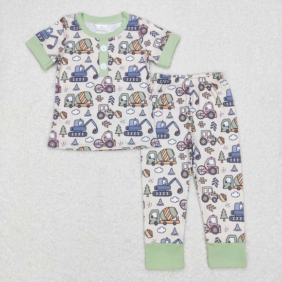 Construction Truck Beige Boys Short Sleeve Pajamas