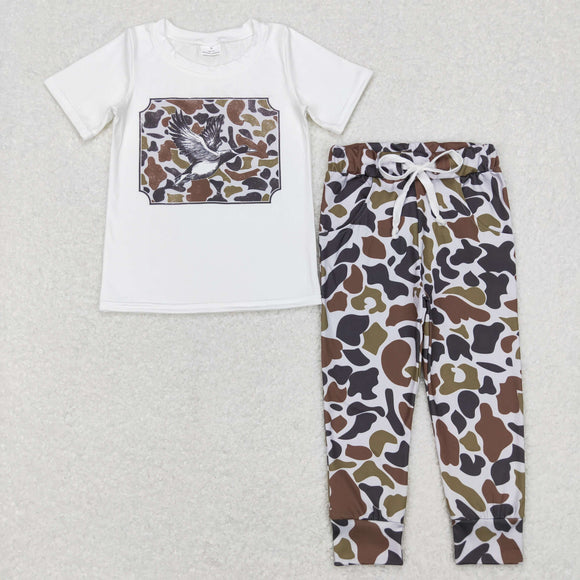 Duck Camo White Boys Short Sleeve+Trousers Sets