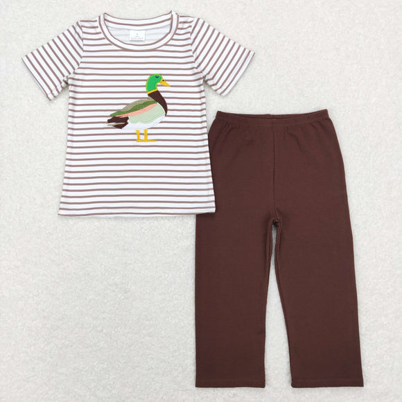 Duck Stripe Brown Boys Short Sleeve+Trousers Sets