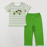 Truck Stripe Green Boys Mardi Gras Outfits