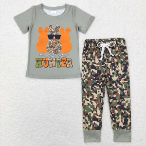 Egg Hunter Bunny Camo Army Green Boys Easter Outfits