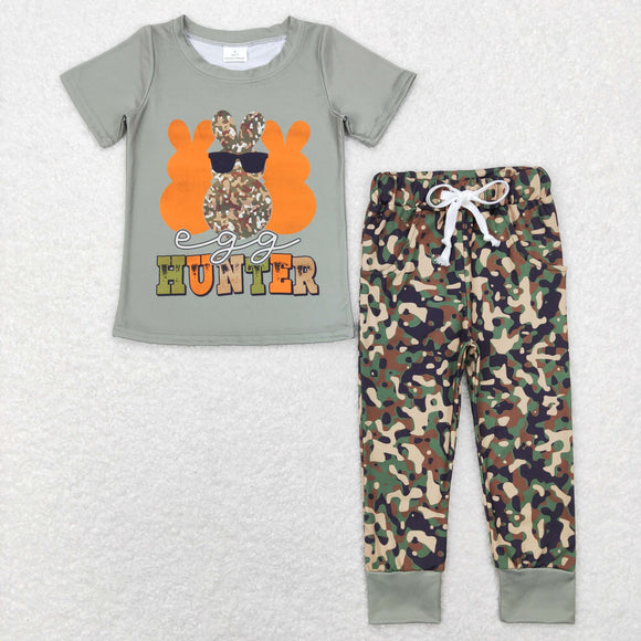 Egg Hunter Bunny Camo Army Green Boys Easter Outfits