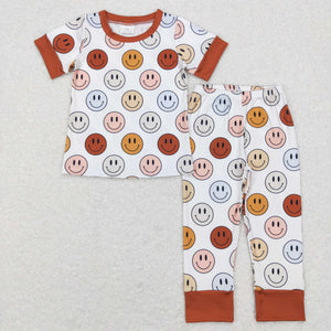 Smile Beige Brown Boys Short Sleeve Pajamas