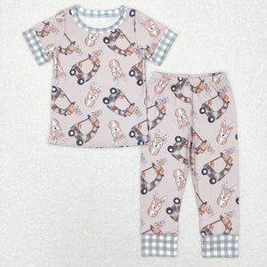 Deer Camo Car Plaid Brown Boys Short Sleeve Pajamas