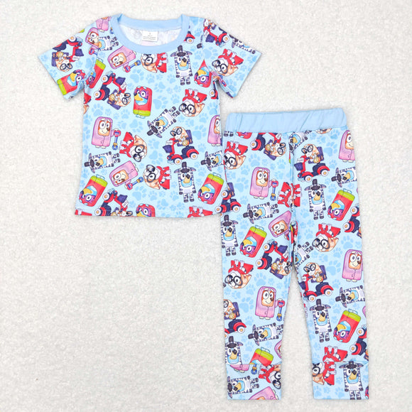 Cartoon Dogs Blue Boys Short Sleeve Pajamas