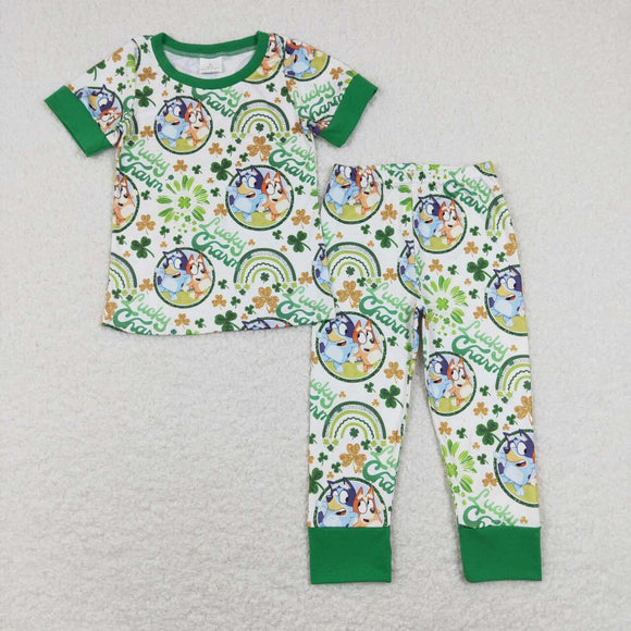 Lucky Charm Cartoon Dogs Green Boys St. Patrick's Day Pajamas