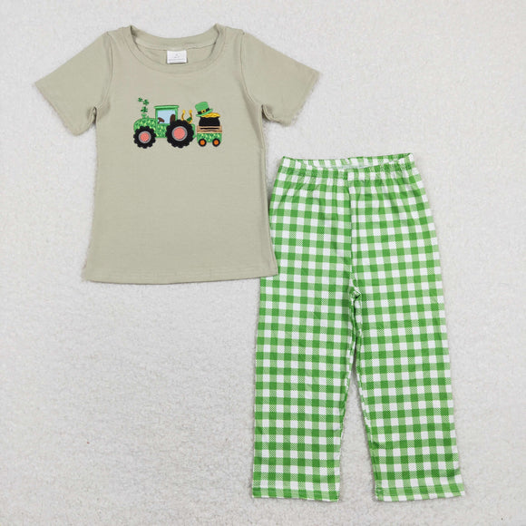 Clover Tractor Green Plaid Boys St. Patrick's Day Outfits