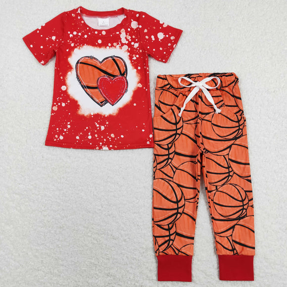 Basketball Red Orange Boys Short Sleeve+Trousers Sets