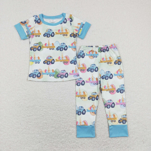 Truck Eggs Blue Green Boys Easter Pajamas