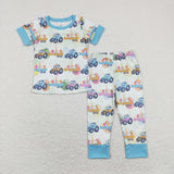 Truck Eggs Blue Green Boys Easter Pajamas