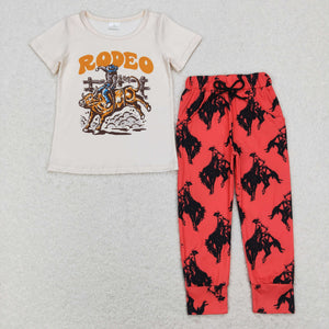 Rodeo Beige Orange Red Boys Short Sleeve+Trousers Sets