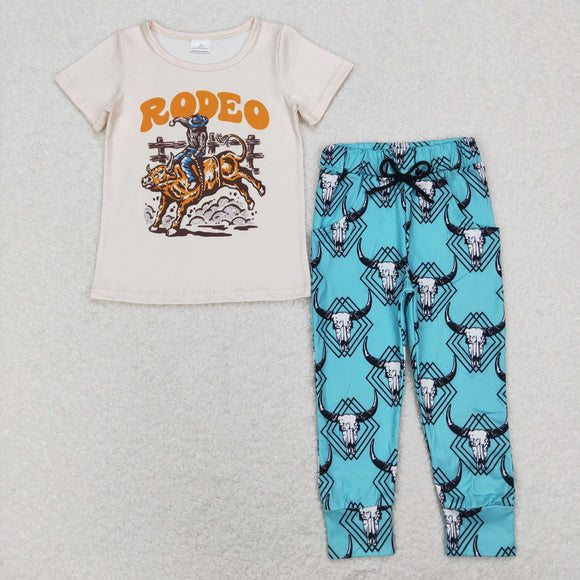 Rodeo Beige Blue Boys Short Sleeve+Trousers Sets