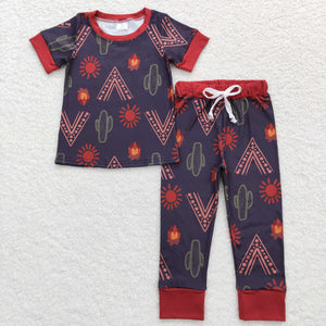 Cactus Fire Sun Dark Boys Short Sleeve Pajamas