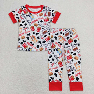 Cartoon Cow Print Food Red Boys Short Sleeve Pajamas