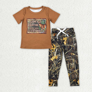 Gone Hunting Deer Leaves Boys Short Sleeve+Trousers Sets