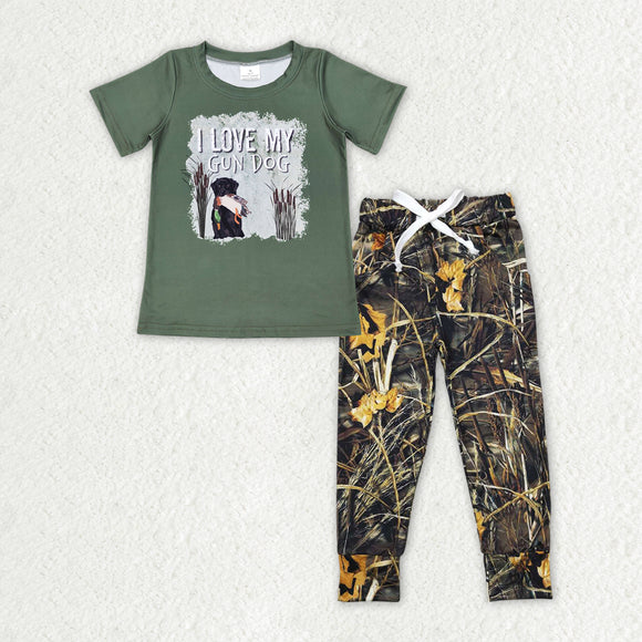 Love Gun Dog Leaves Boys Short Sleeve+Trousers Sets