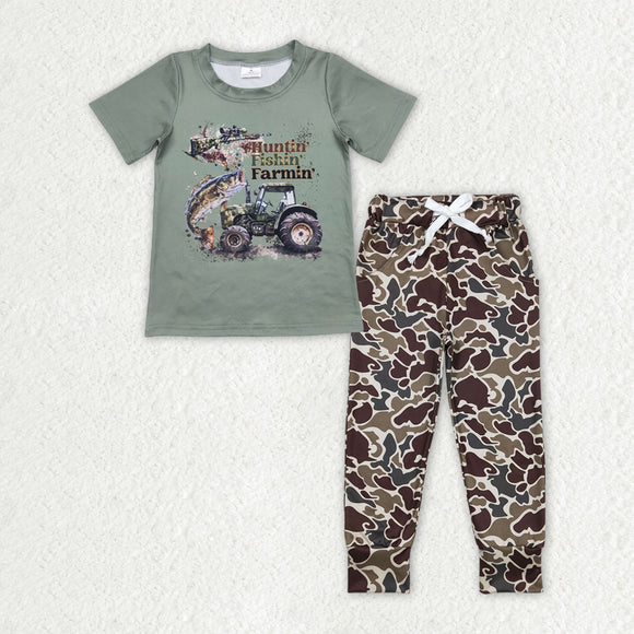 Huntin' Fishin' Camo Boys Short Sleeve+Trousers Sets