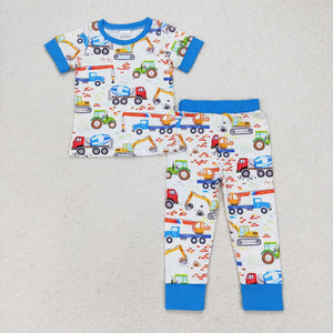 Construction Truck Blue Boys Short Sleeve Pajamas