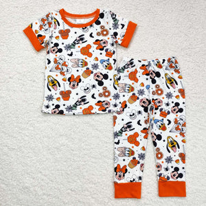 Cartoon Orange White Boys Halloween Pajamas