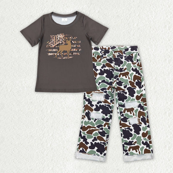 Deer Camo Jeans Boys Short Sleeve+Trousers Sets