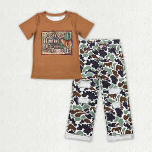 Gone Hunting Camo Jeans Boys Short Sleeve+Trousers Sets