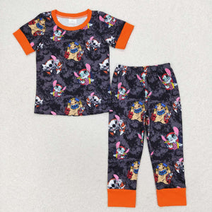 Cartoon Orange Black Boys Halloween Pajamas