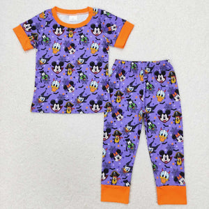 Cartoon Orange Purple Boys Halloween Pajamas