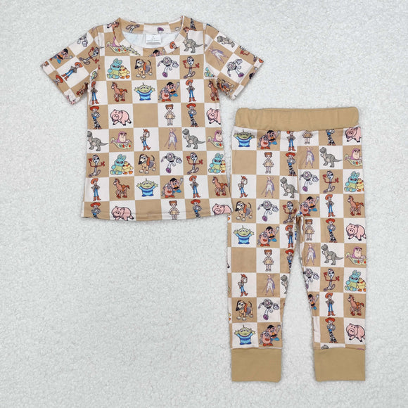 Cartoon Plaid Boys Short Sleeve Pajamas