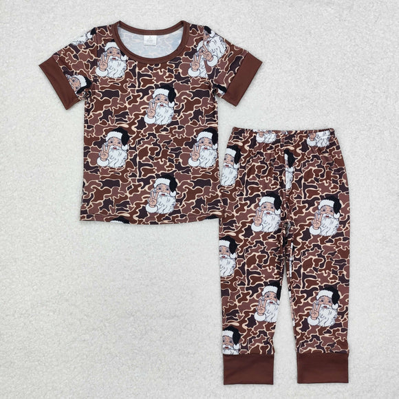 Bamboo Camo Santa Brown Boys Christmas Pajamas