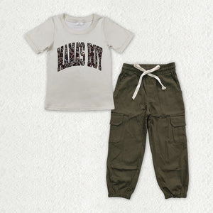 Mama's Boy Green Cargo Boys Short Sleeve+Trousers Sets