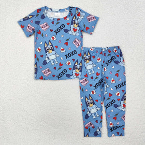 XOXO Cartoon Dogs Blue Boys Valentines Pajamas