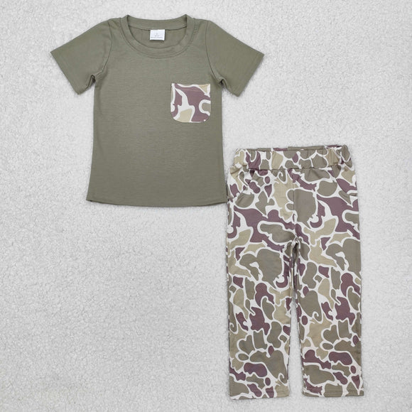 Camo Pocket Green Boys Short Sleeve+Trousers Sets