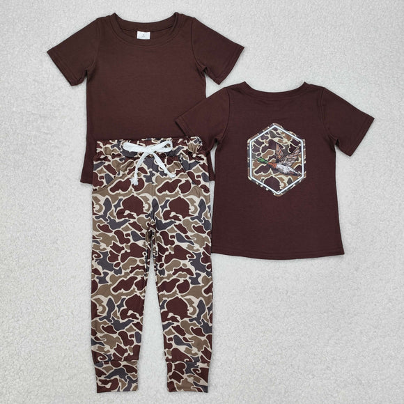 Duck Camo Brown Boys Short Sleeve+Trousers Sets