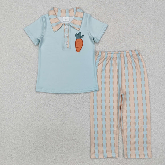 Carrot Orange Blue Stripe Boys Easter Outfits