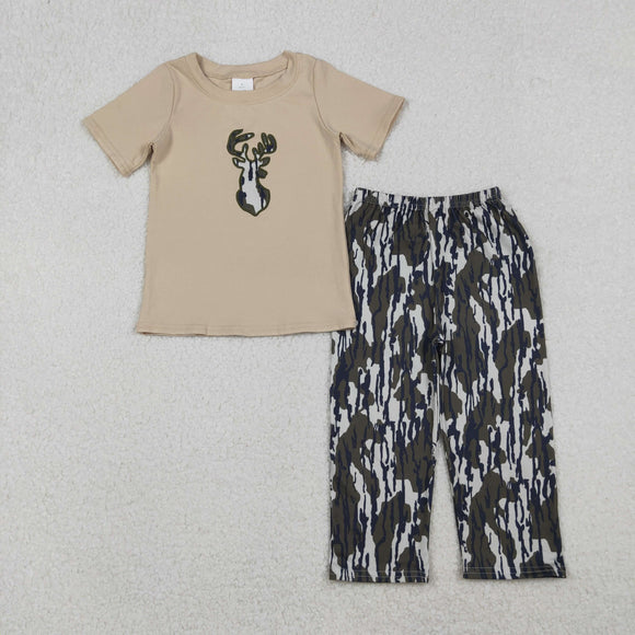 Deer Camo Light Brown Boys Short Sleeve+Trousers Sets