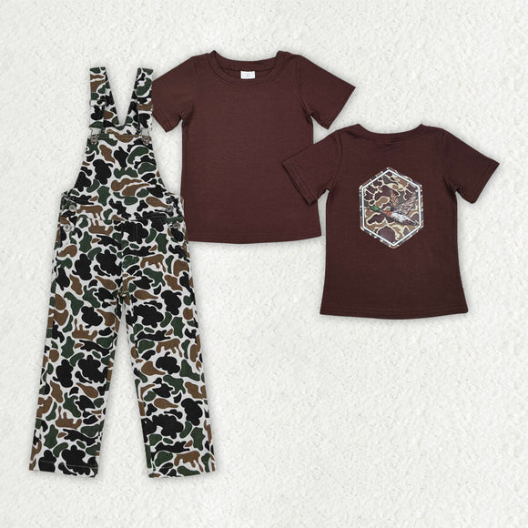 Duck Brown Top Camo Beige Boys Suspender Pants Overalls Sets