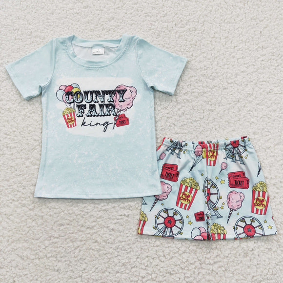 County Fair King Food Sky Blue Boys Shorts Sets