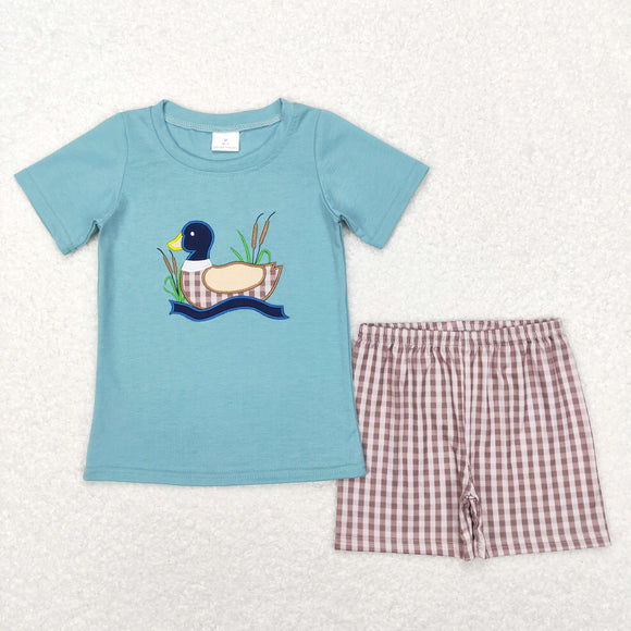 Duck Brown Plaid Blue Boys Shorts Sets