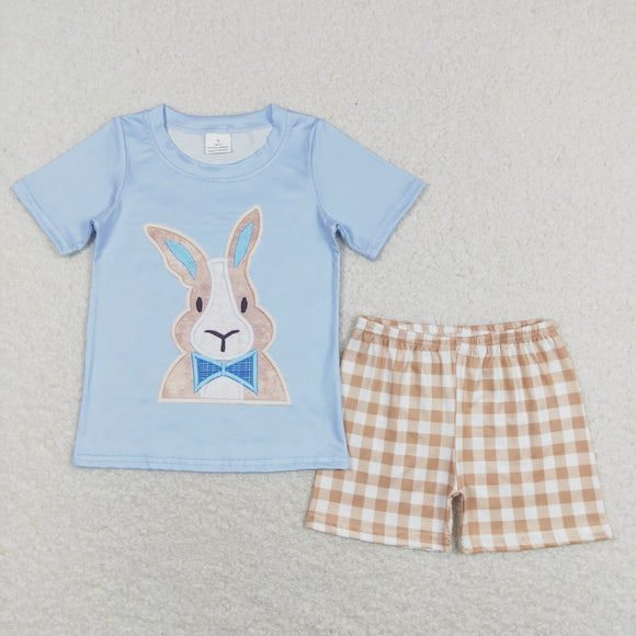 Bunny Khaki Plaid Blue Boys Easter Outfits