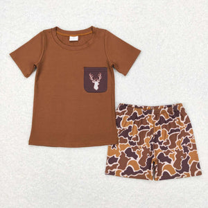 Deer Camo Brown Boys Shorts Sets