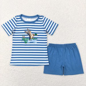 Duck Blue Stripe Boys Shorts Sets