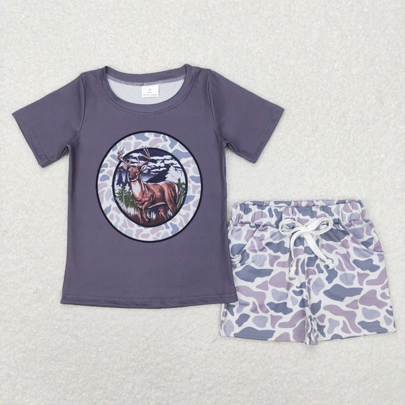 Wild Deer Camo Dark Gray Boys Shorts Sets