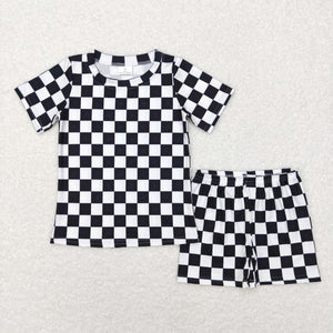 Black White Plaid Boys Shorts Sets